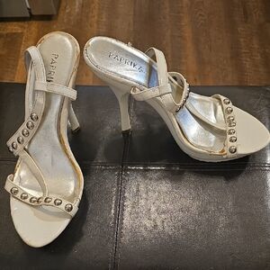 Paprika Silver and White Studded Heels